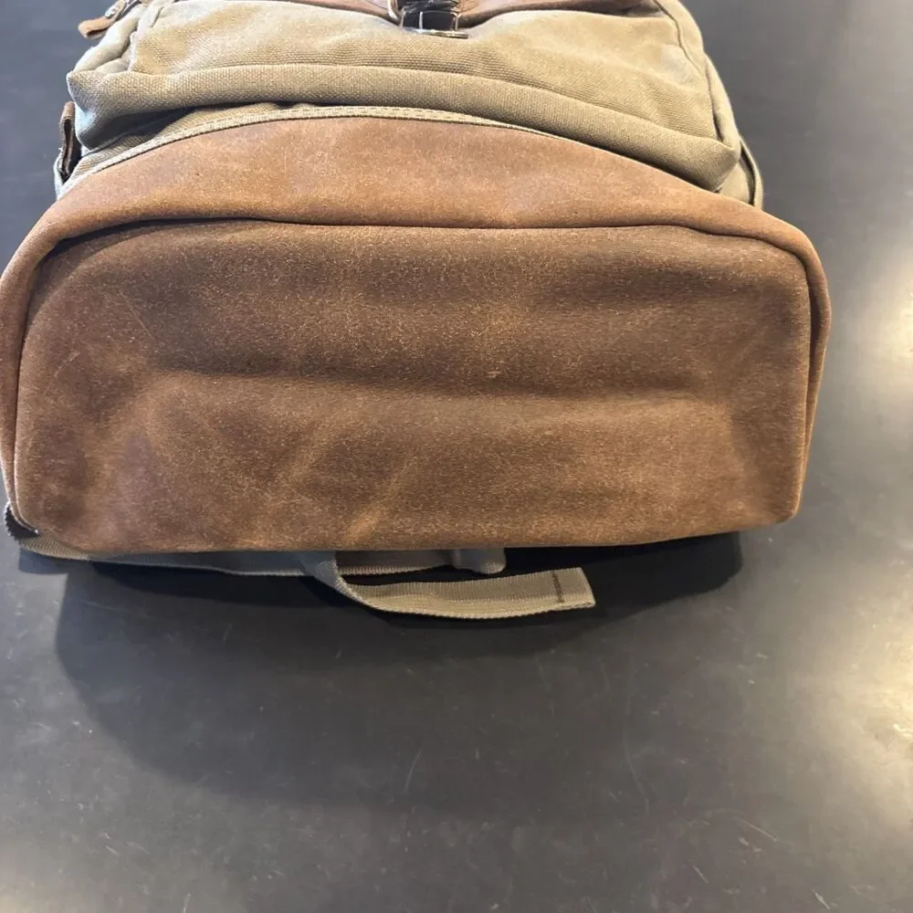 Vtg 90s Eddie Bauer Legacy Leather Canvas Backpack Olive Green Gorpcore